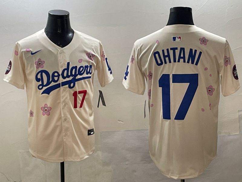 Men Los Angeles Dodgers 17 Ohtani Cream Sakura Edition 2025 Nike MLB Jersey style 16